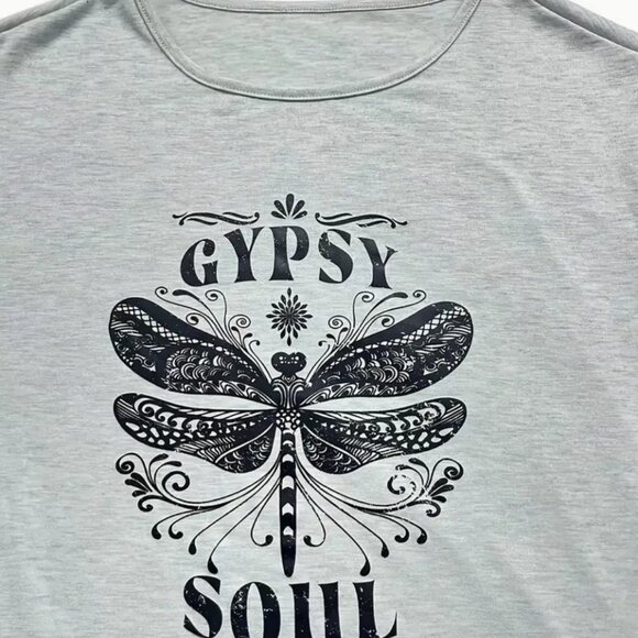 Large Gypsy Soul Print Long Sleeve T-Shirt, Crew Neck Casual Top - Picture 5 of 5